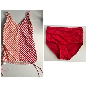 Linea Aqua Red and Coral Striped Swim Set